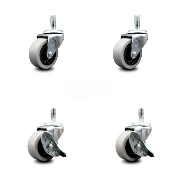 Service Caster 2 Inch Thermoplastic Wheel 1/2 Inch Threaded Stem Caster Set with 2 Brakes SCC SCC-TS05S210-TPRS-121315-2-SLB-2 - main